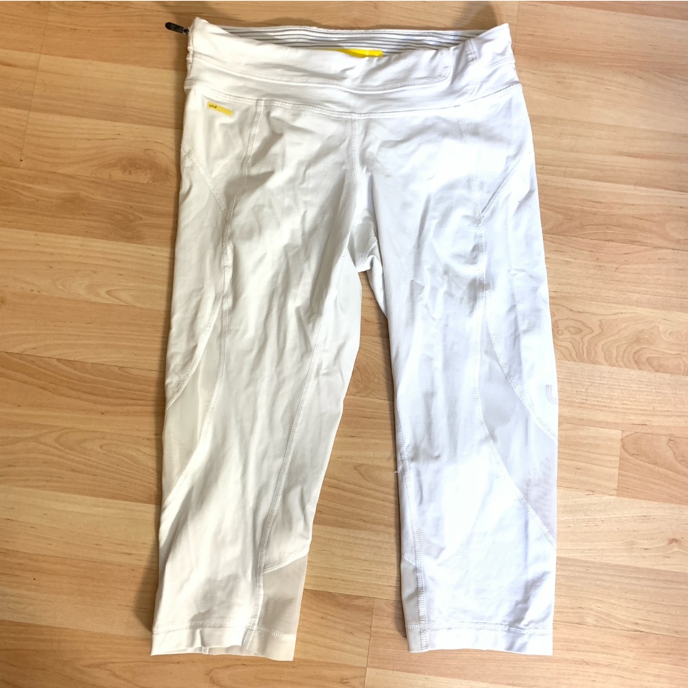 Lolë White Cropped Leggings Mesh Panel Activewear Size Small